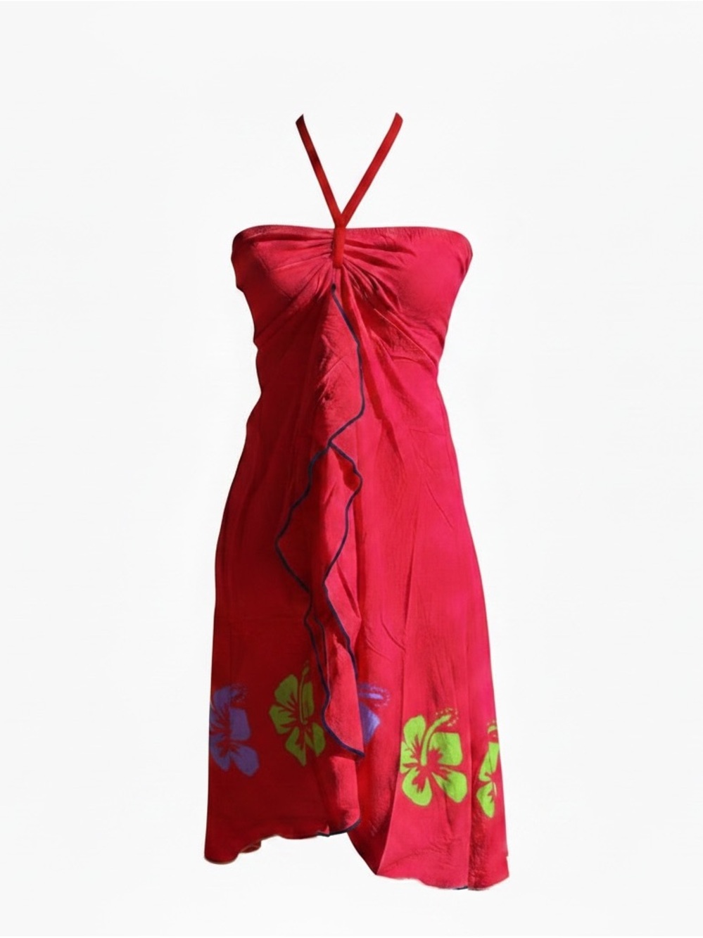 Hawaiian Women's Red Floral dress/ swim cover up. Hand painted.